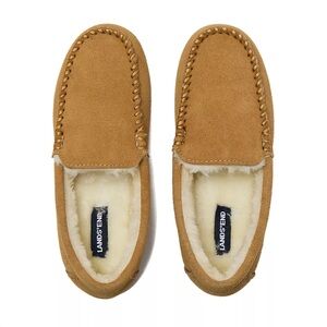 NWT Lands’ End Women's Fuzzy Lined Suede Moccasin Slippers in Tan - 7